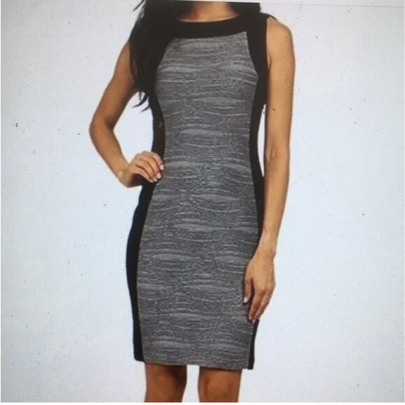 Calvin Klein Black Gray Textured Womens Sheath Dress Sleeveless Lined Size 14 - Picture 10 of 11